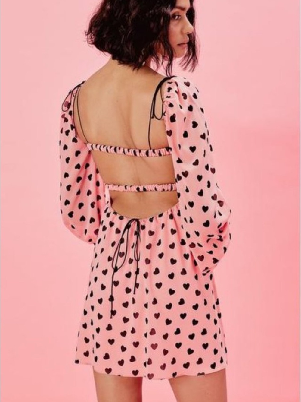 For Love & Lemons Tallulah Swing Mini Dress Silk Pink Hearts Coquette Size S